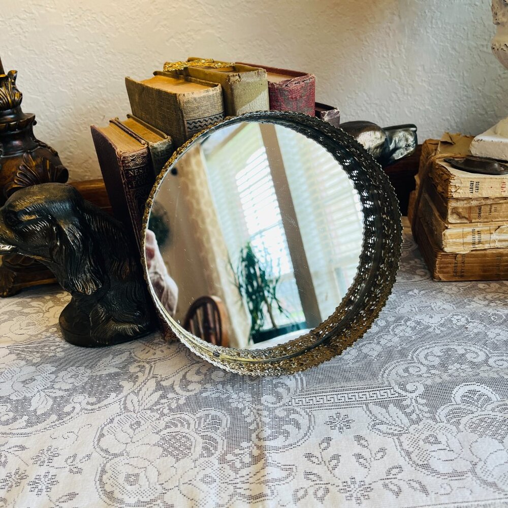 ❌SOLD❌VTG Brass Hollywood Regency Vanity mirror/tray - Picture 6 of 12